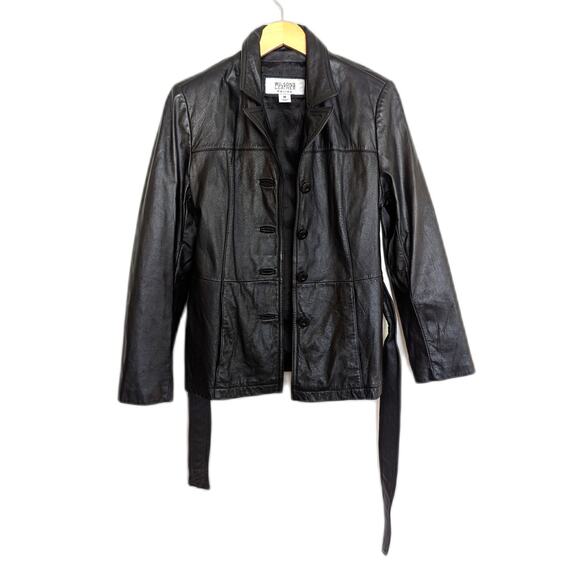 Wilson's Leather Maxima Black Belted Button Down Jacket Size Medium - Picture 2 of 6